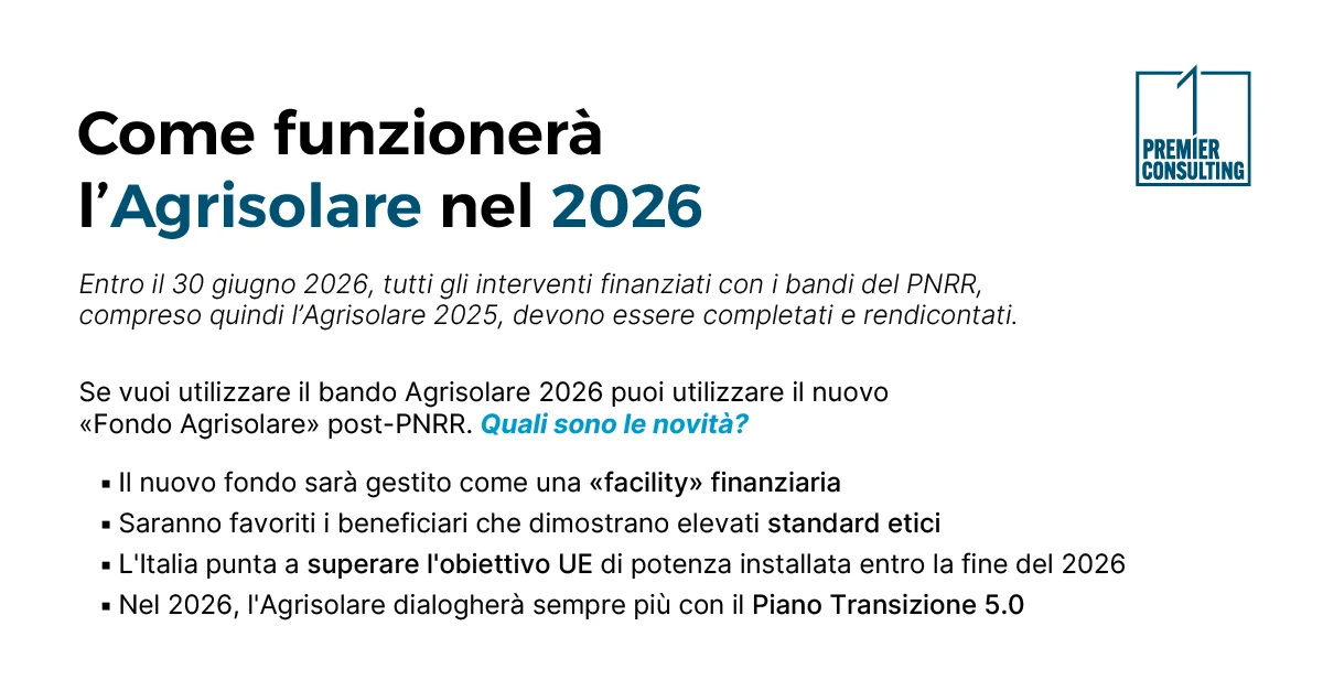 Come funzionerà l'Agrisolare nel 2026? - Premier Consulting